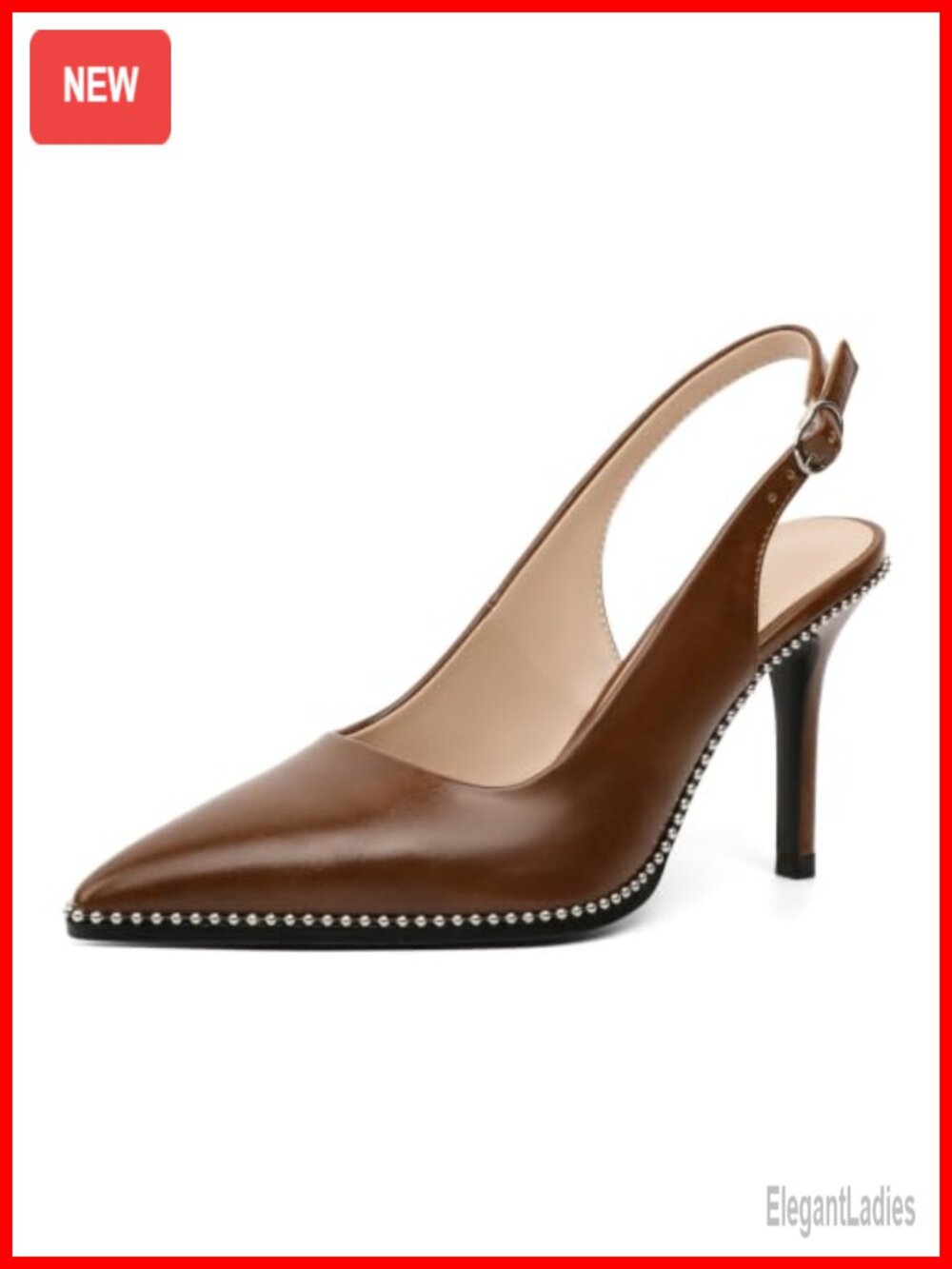 Womens Beaded Slingback Pumps Stiletto Pointed Toe Ankle Strap Heels